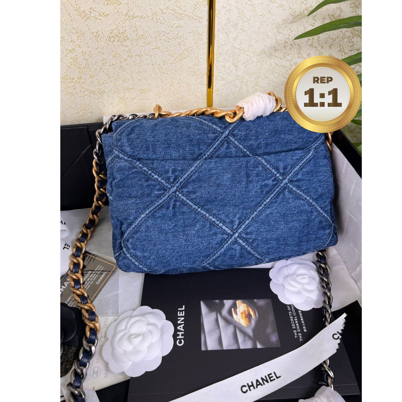 [REP 1:1] Chanel 19 Handbag Denim Blue For Women 10.1in/26cm AS1160